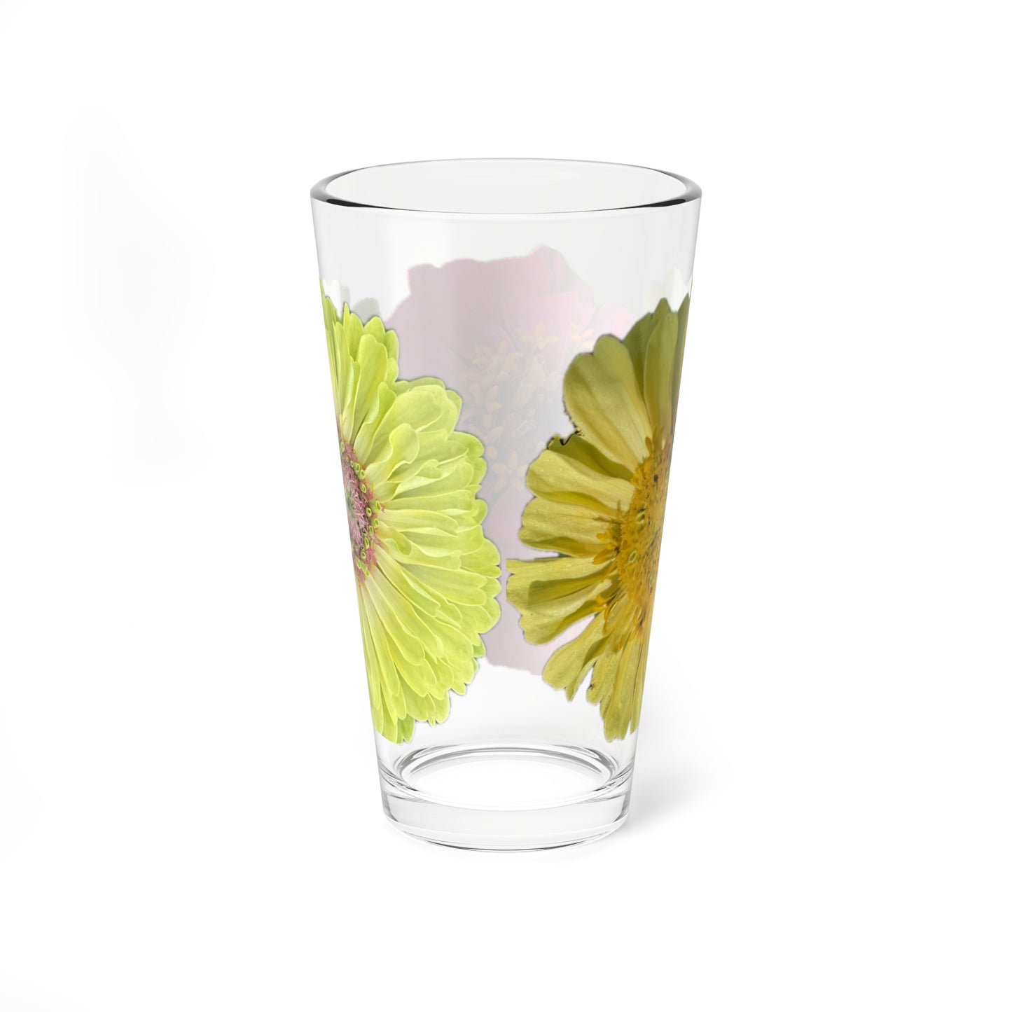 Zinnia Pint Glass Yellow Pink