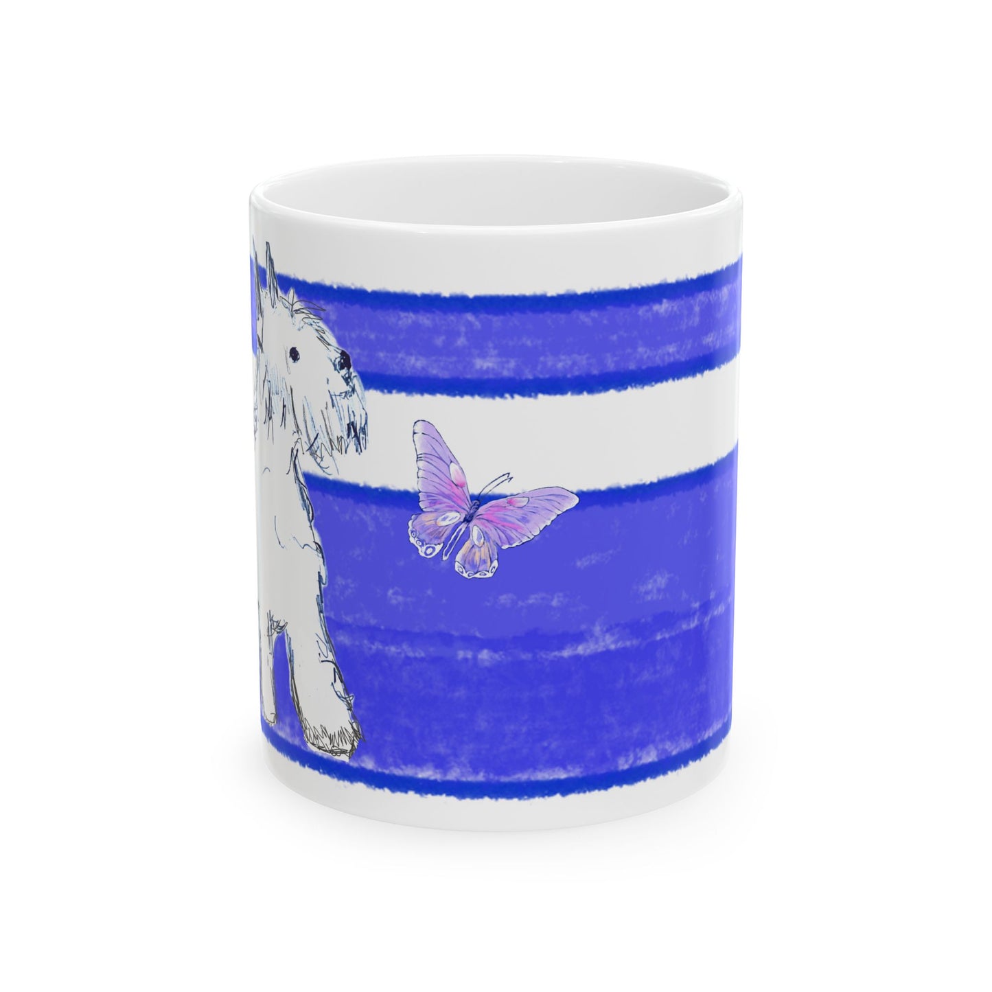 Mega Stripe Dogi Butterfly Flutter Ceramic Mug, (11oz,), Ultramarine Schnauzer