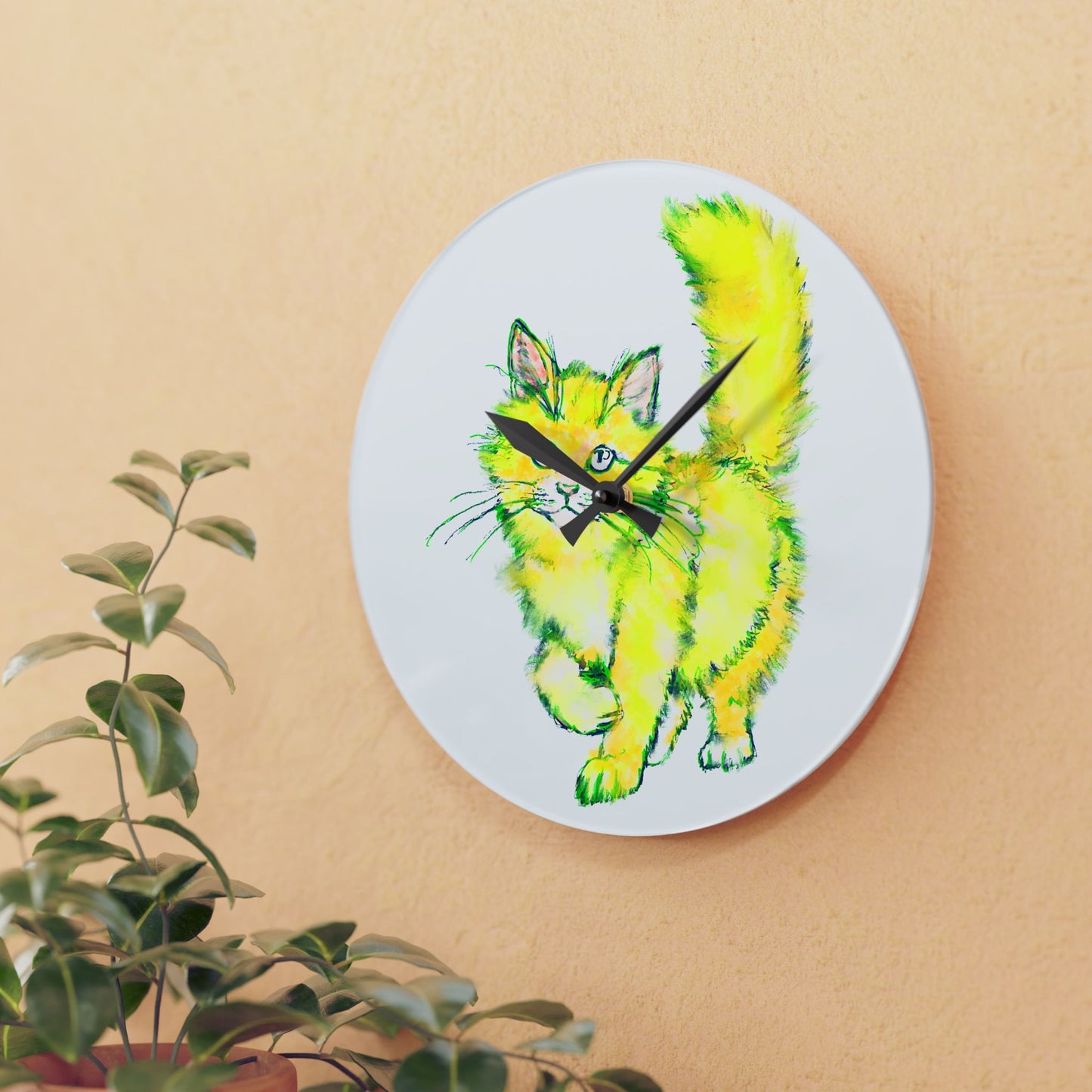 Colorful Cats & Dogs Wall Clock in Yellow