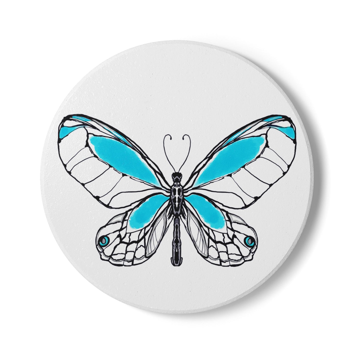 Butterfly Blossom Romp Ceramic Coaster, Aqua