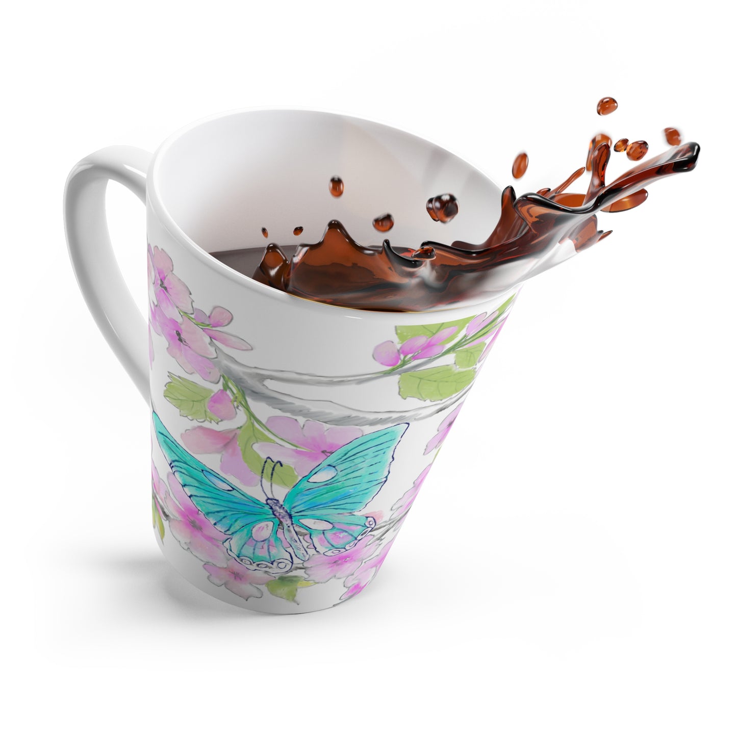Butterfly Swing Latte Mug, Aqua, Pink