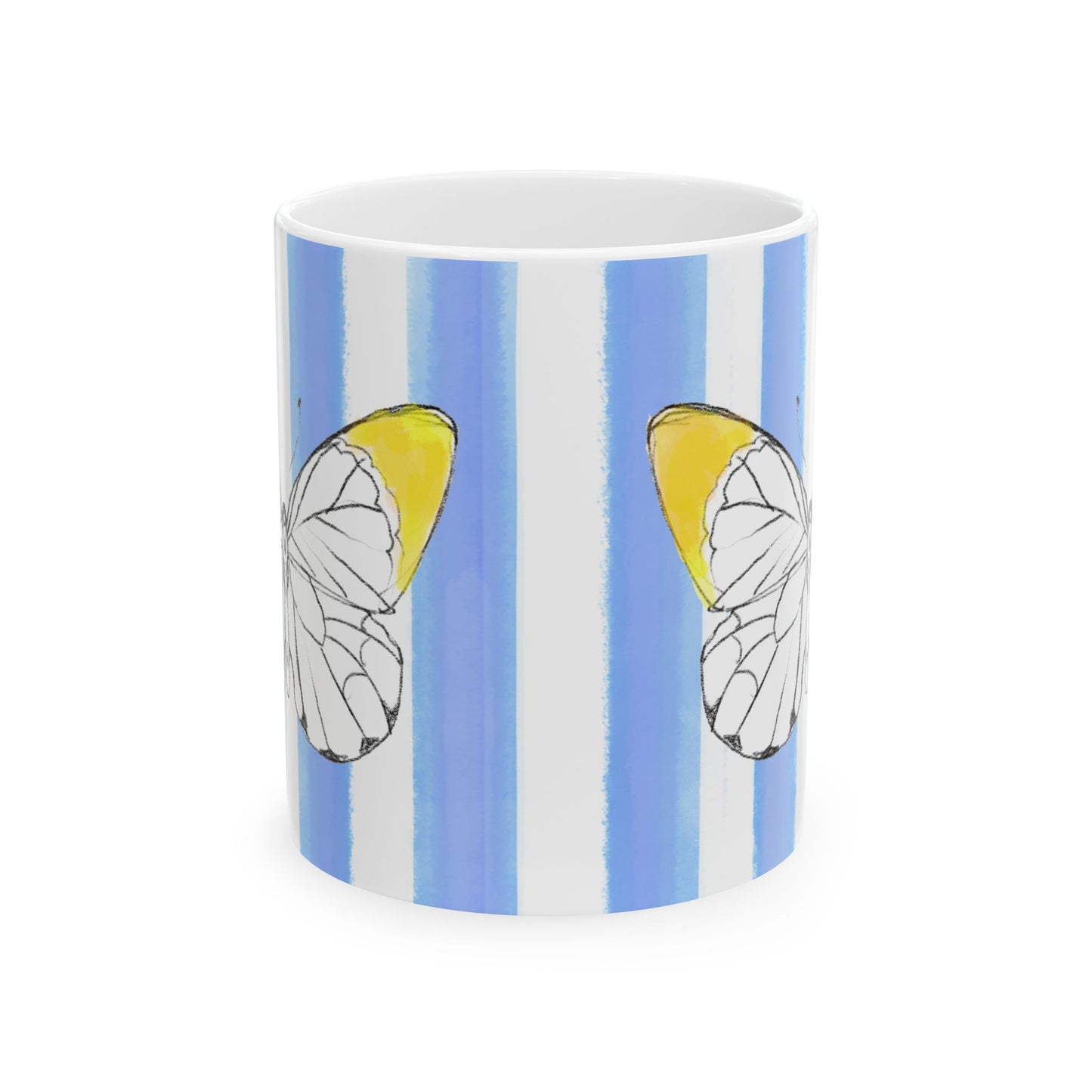 Butterfly Chroma Ceramic Mug in Yellow with Periwinkle Blue Stripes
