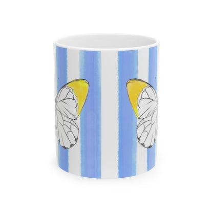 Butterfly Chroma Ceramic Mug in Yellow with Periwinkle Blue Stripes