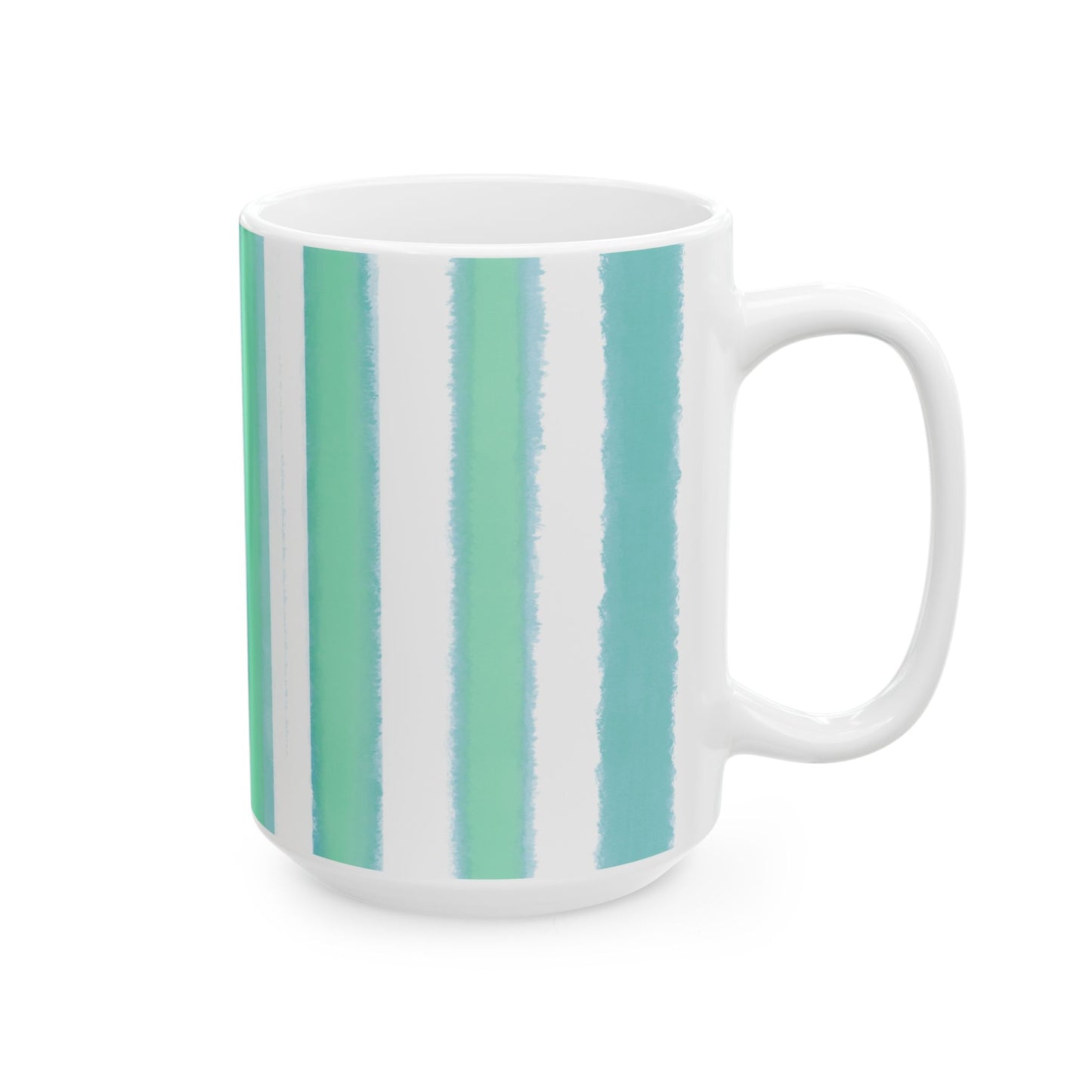 Watercolor Stripes Ceramic Mug in Green Aqua