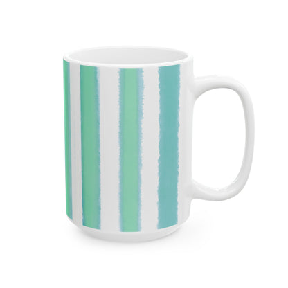 Watercolor Stripes Ceramic Mug in Green Aqua