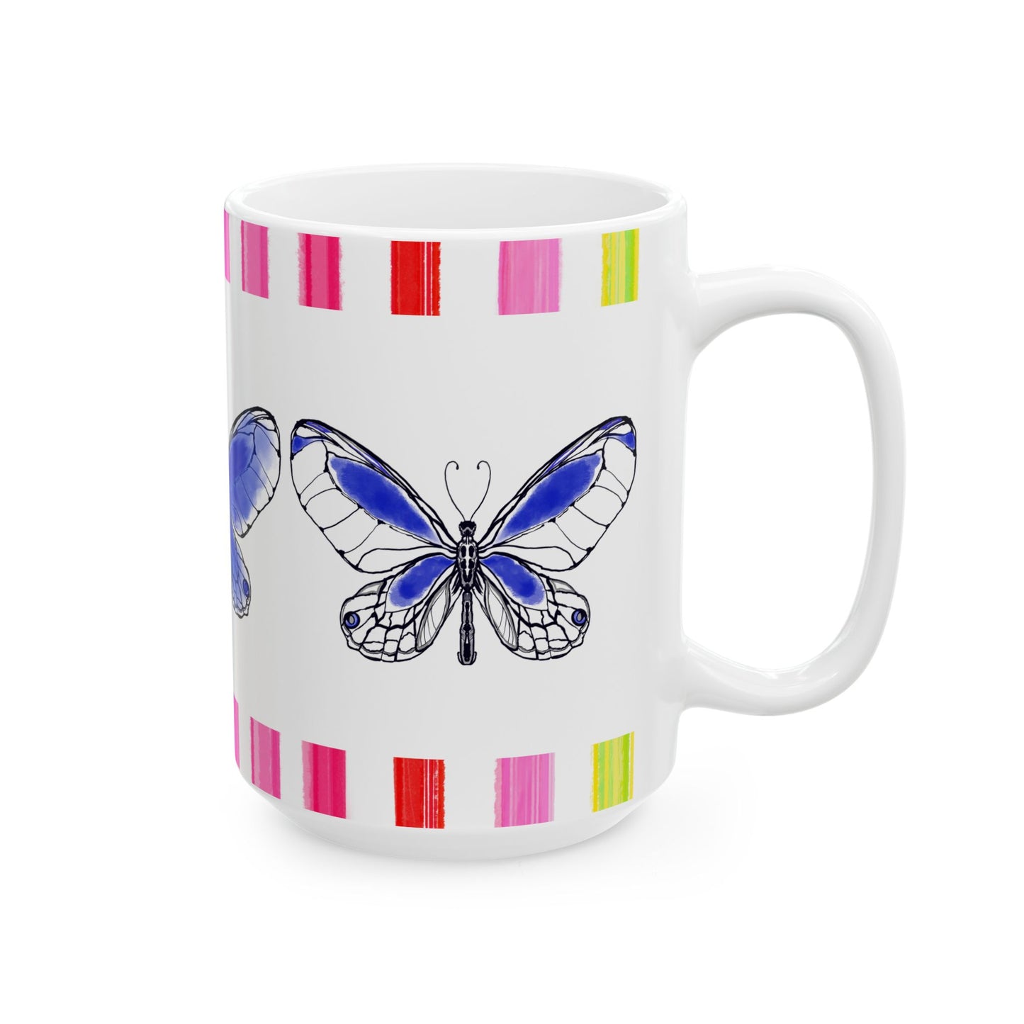 Mugs Butterfly Rainbow Stripe Ceramic Mug in Royal Blue