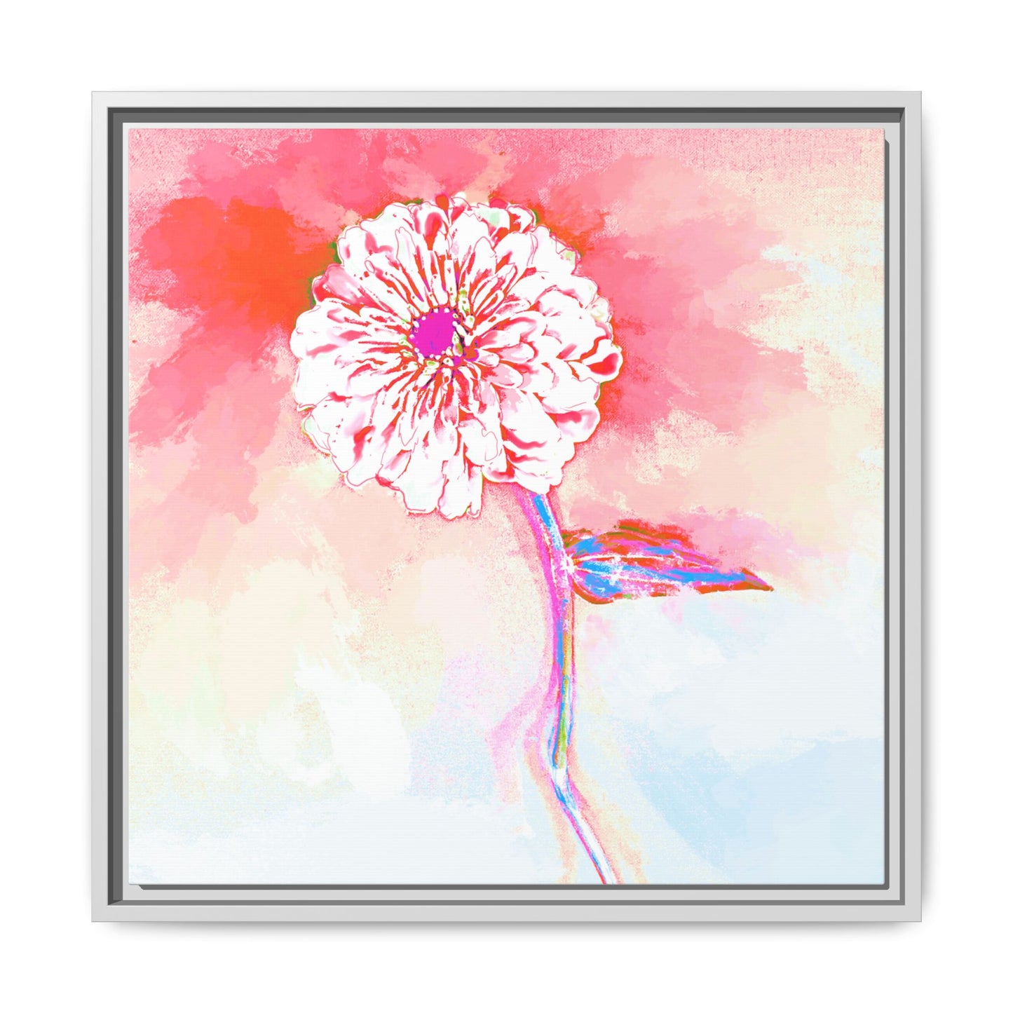Zinnia Color Splash Matte Canvas Light Red Framed
