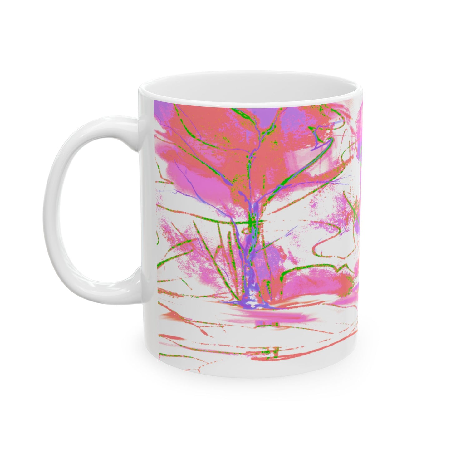 Joyful Landscapes Ceramic Mug in Purple and Green, 11oz, 15oz.