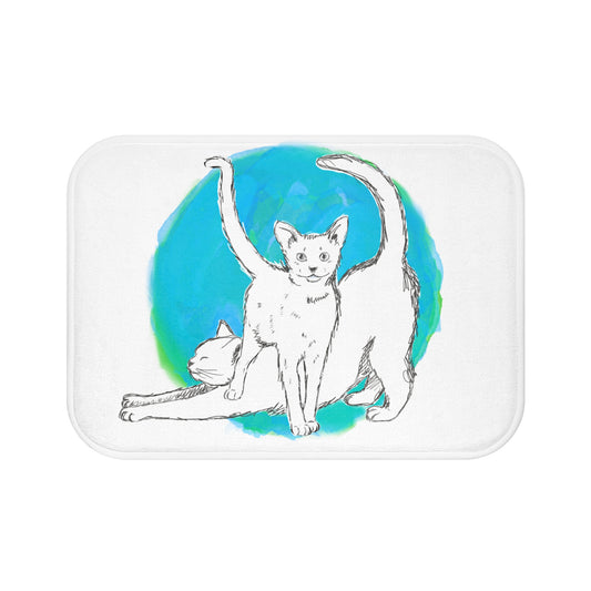 Kitty Fun Bath Mat Aqua Polka Dots