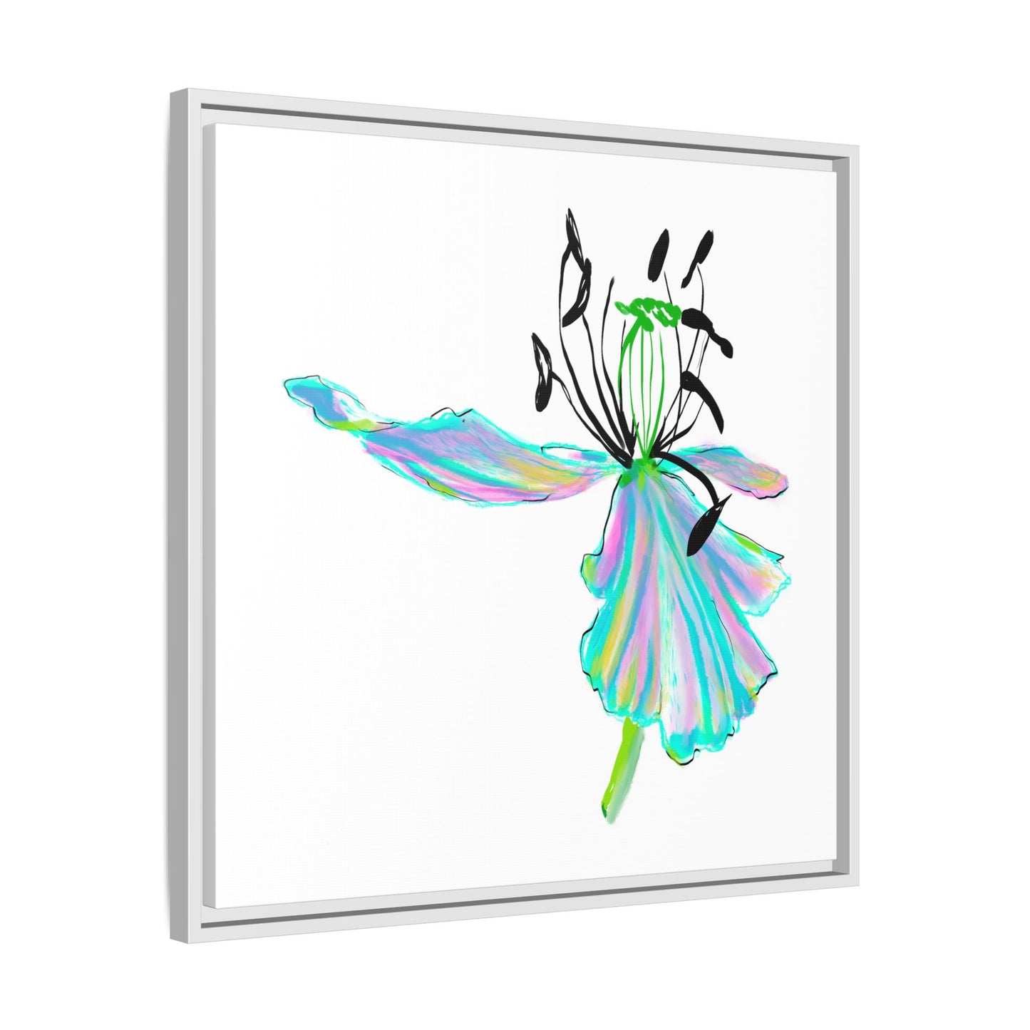 Dancing Tulips Matte Canvas, Framed (Multi-color) Aqua Blue
