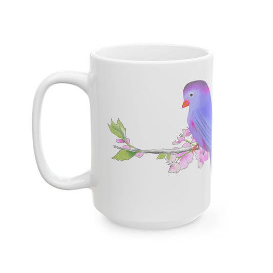 Jolly Birds Ceramic Mug, (11oz, 15oz) Light Purple