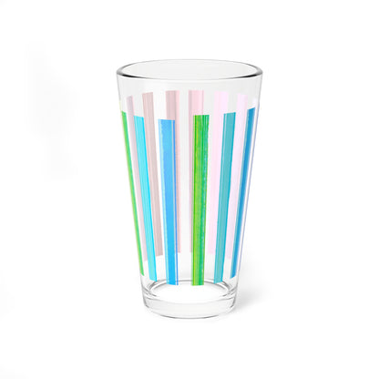 Pint Glass, 16oz Rainbow Stripe Party