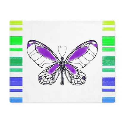 Butterfly Flutterstripe Placemat in Purple with Multi-color Stripe Border (1 pc) cotton