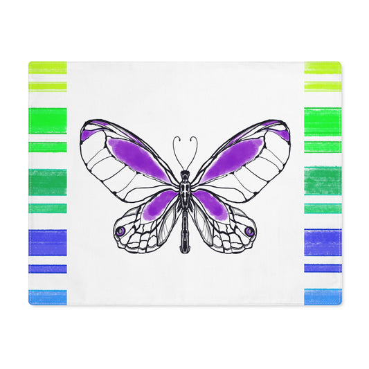 Butterfly Flutterstripe Placemat in Purple with Multi-color Stripe Border (1 pc) cotton