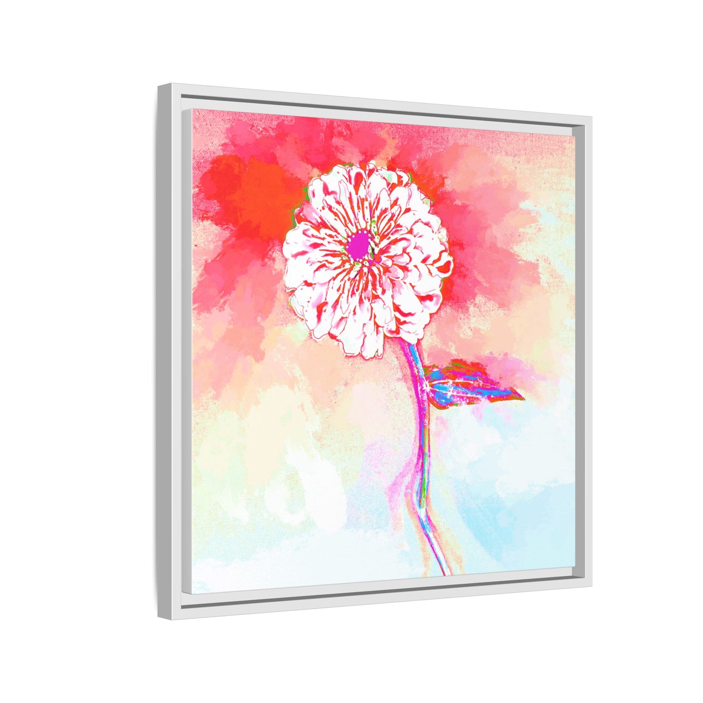 Zinnia Color Splash Matte Canvas Red Framed