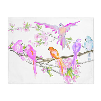 Blossoms & Birds In Pink Placemat, 1pc (18" × 14"), Cotton, Creamy White Background,#1 Head of the table