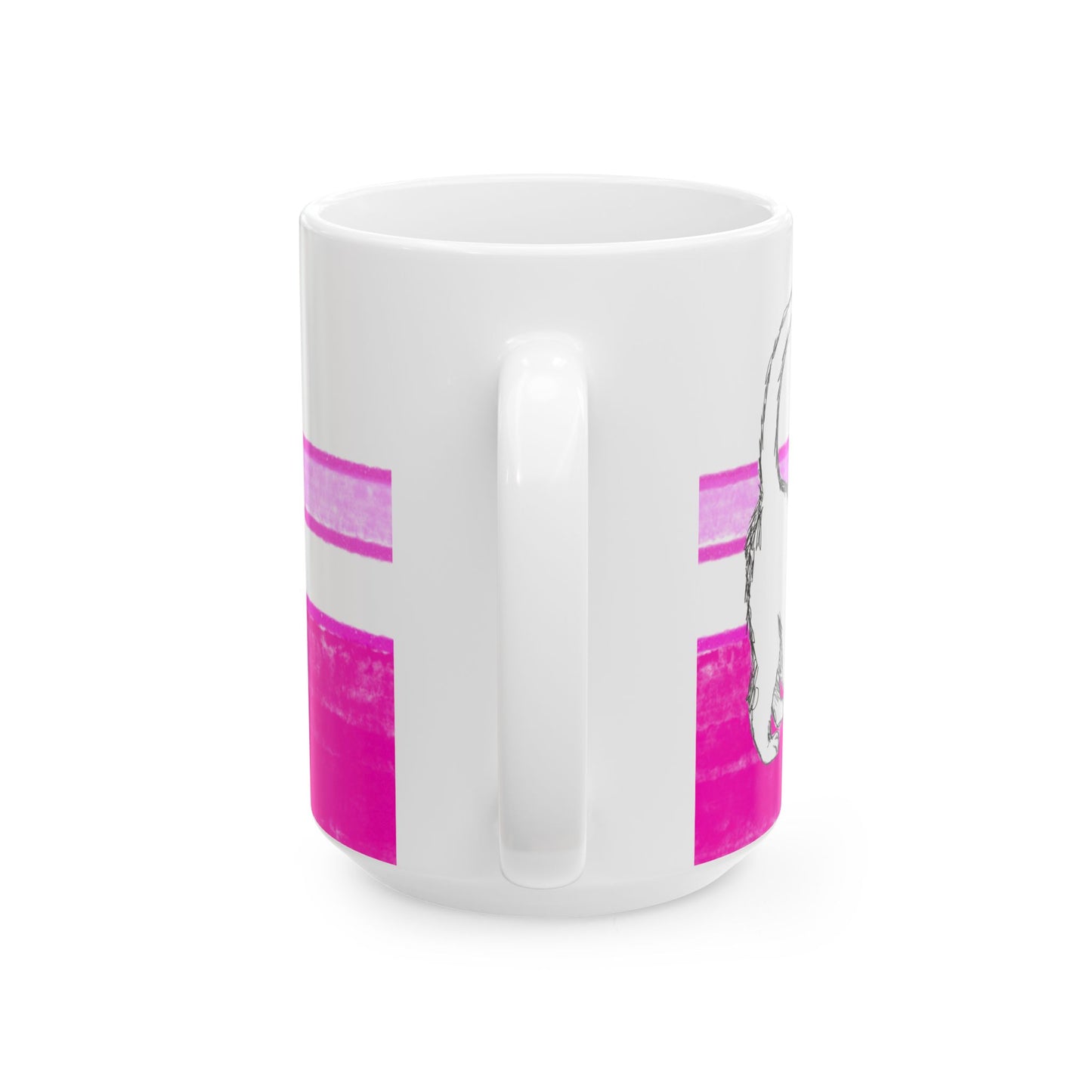 Mega Stripe Kitty Butterfly Flutter Ceramic Mug Raspberry Pink