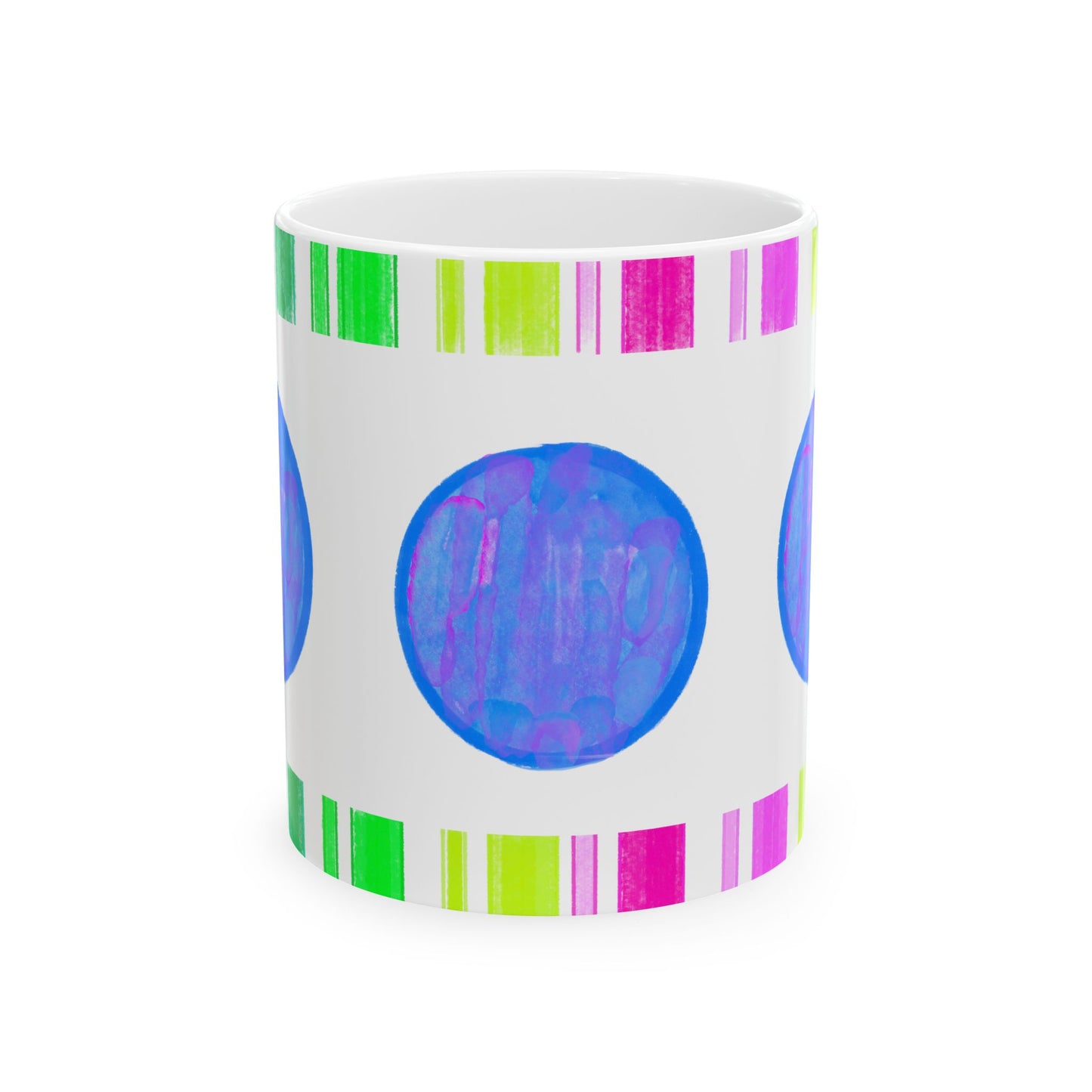 Mega Dot & Stripes Royal Ceramic Mug, (11oz, 15oz)