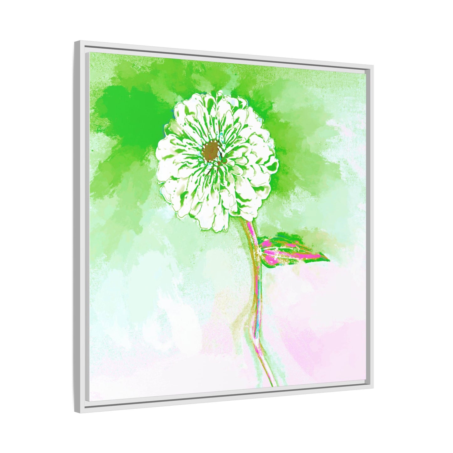 Zinnia Color Splash Matte Canvas Grass Green Framed