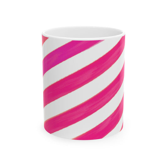 Diagonal Stripe Ceramic Mug in Raspberry, 11oz