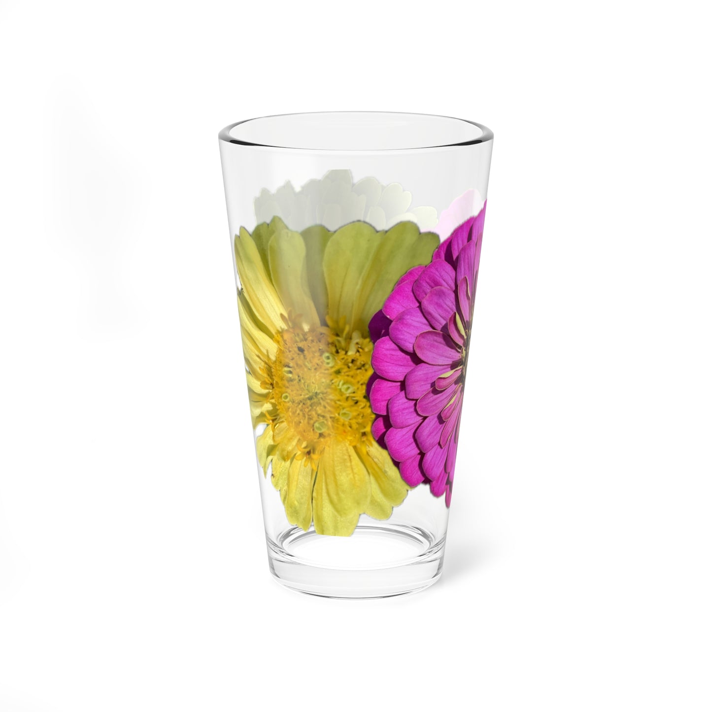 Zinnia Pint Glass Yellow Pink