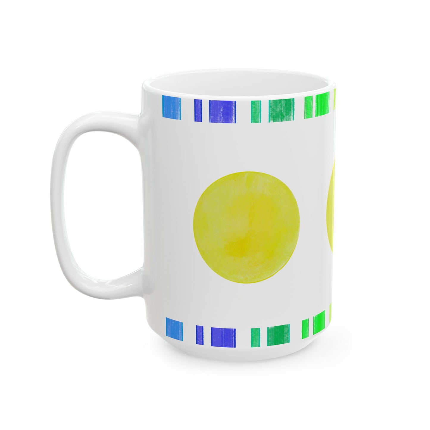 Mega Dot & Stripes Green Yellow Ceramic Mug, (11oz, 15oz)