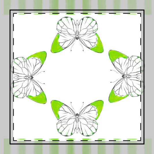 Butterfly Chroma Stripes,  Cotton Twill Napkin ,Yellow Green, Fabric Background Bright White