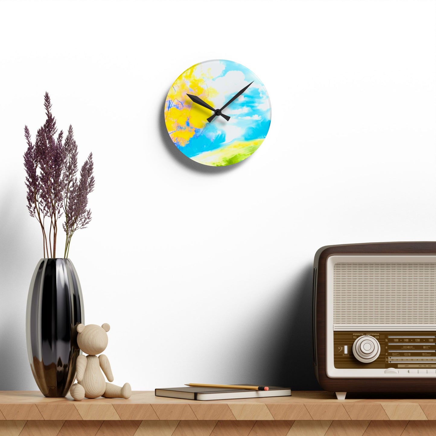 Joyful Landscapes  Wall Clock, Aqua Skies