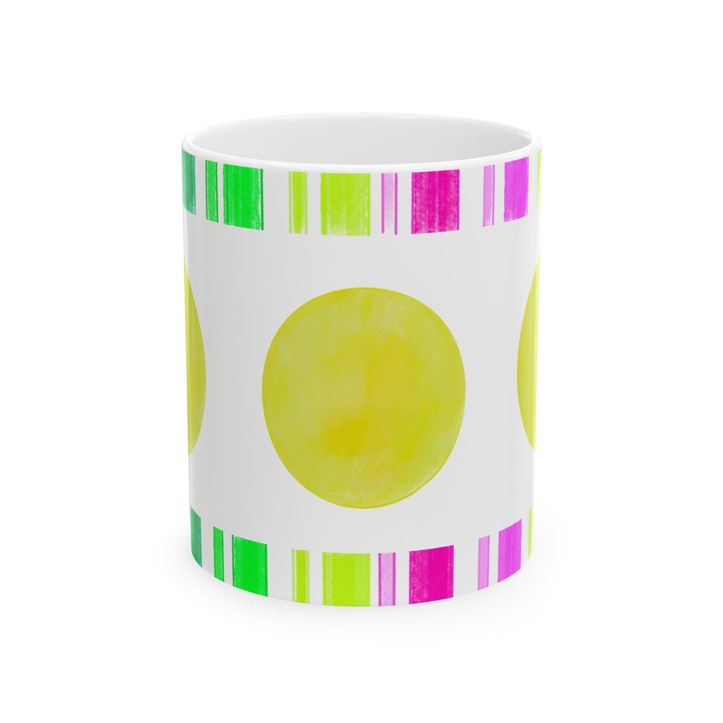 Mega Dot & Stripes Green Yellow Ceramic Mug, (11oz, 15oz)