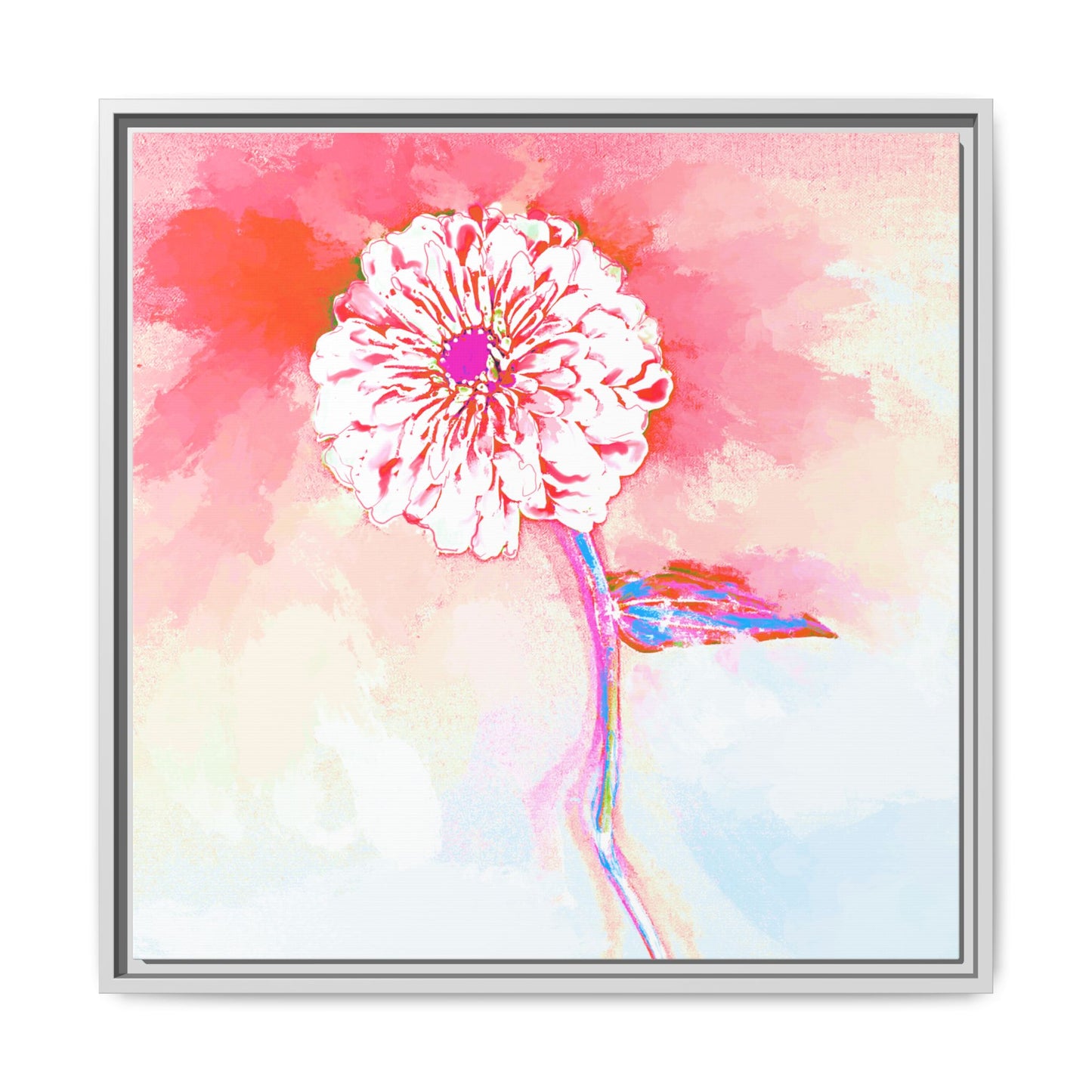 Zinnia Color Splash Matte Canvas Light Red Framed