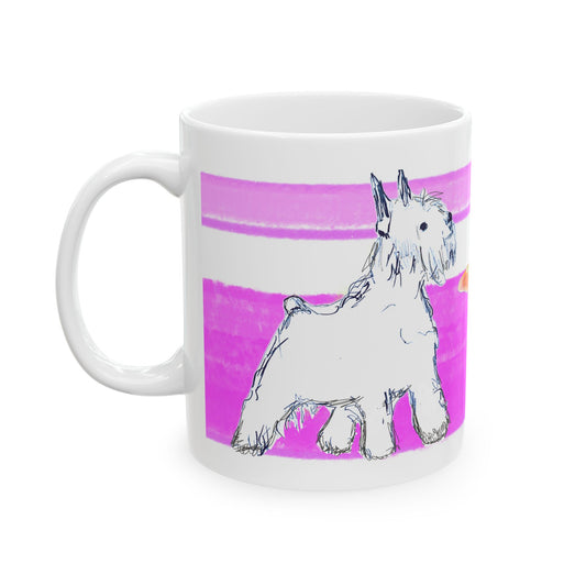 Mega Stripe Dogi Butterfly Flutter Ceramic Mug, (11oz, 15oz),  Purplish Pink Schnauzer