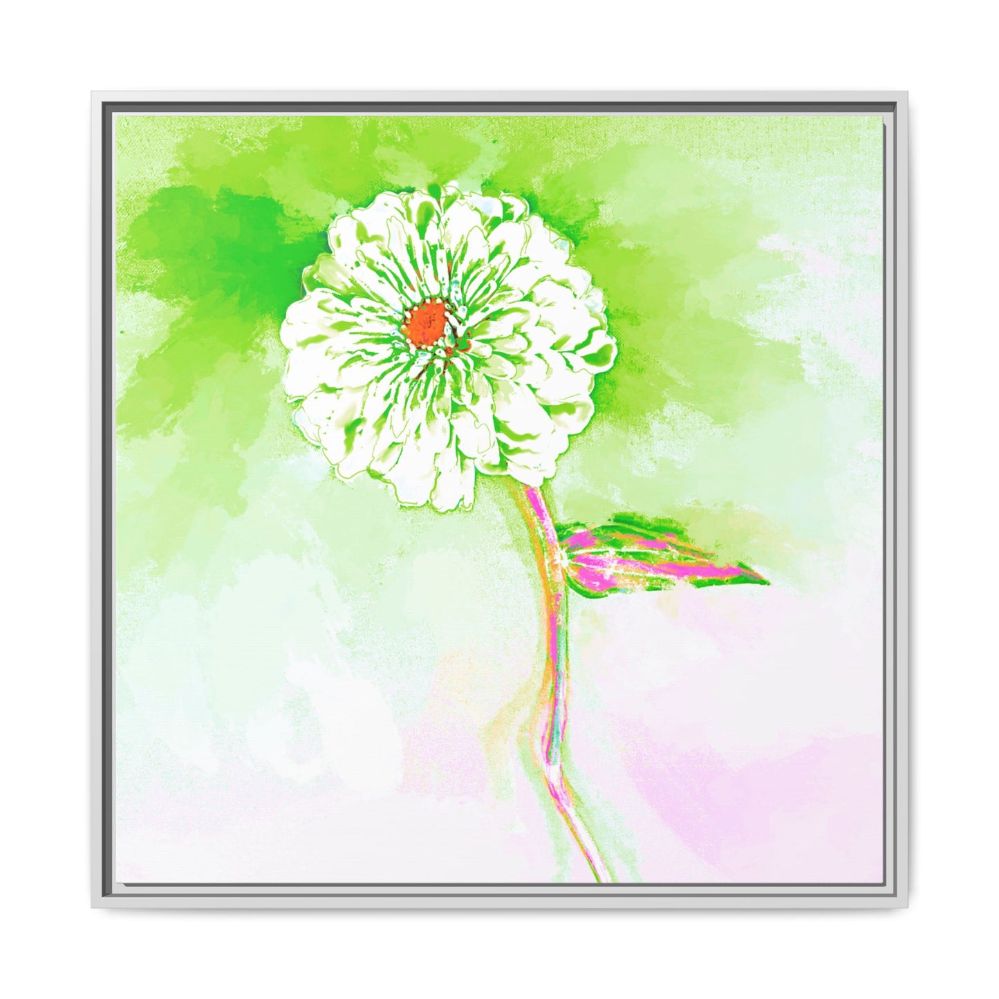 Zinnia Color Splash Matte Canvas Yellow Green Framed