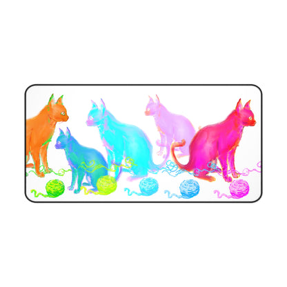 Colorful Cat Desk Mat in Fuchsia, Orange, Aqua and Purple
