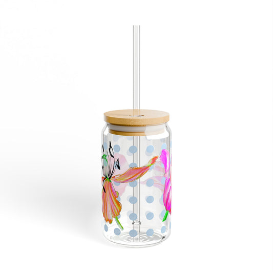 Vibrant Tulips Sipper Glass, 16oz, Raspberry, Orange