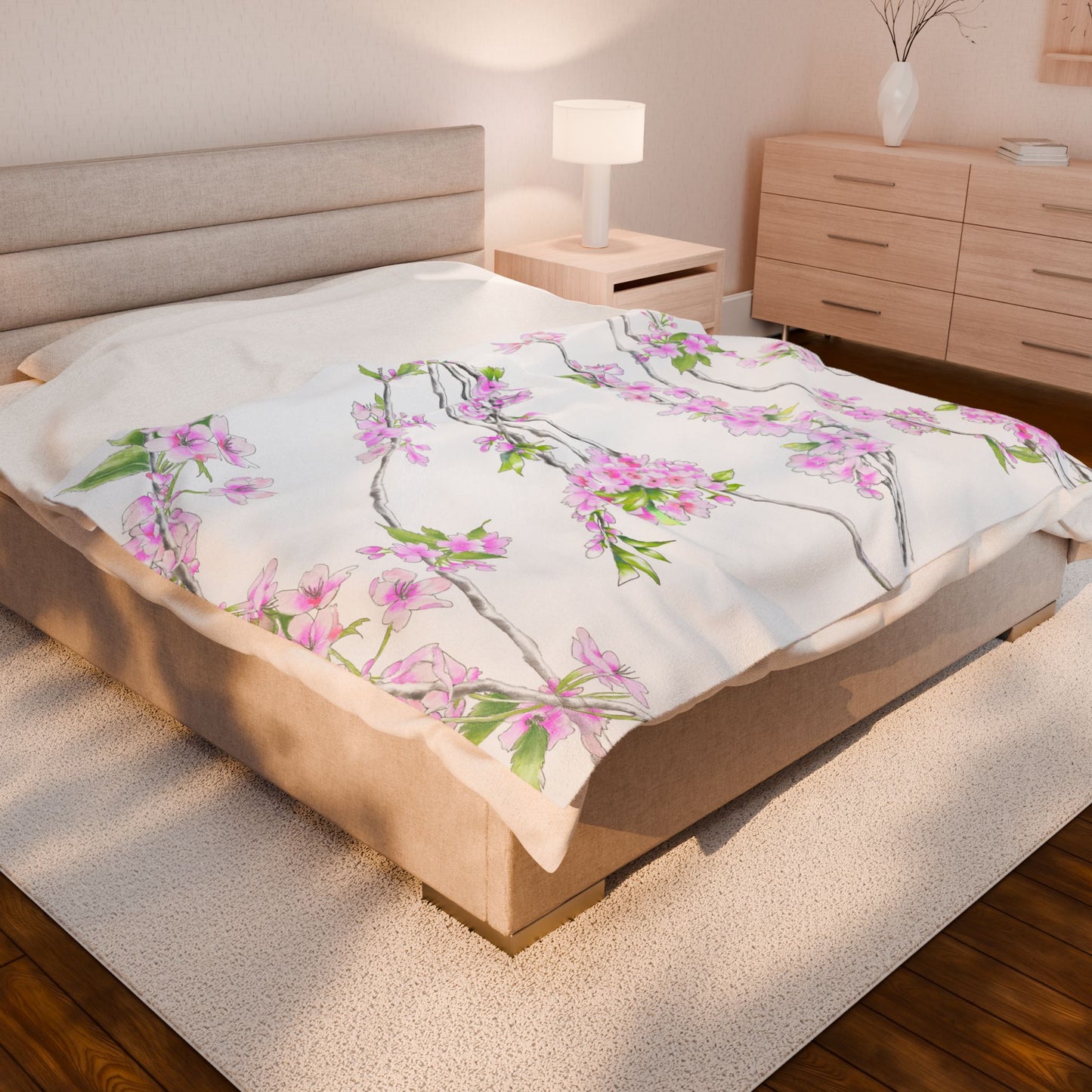 Cherry Blossom Velveteen Plush Blanket