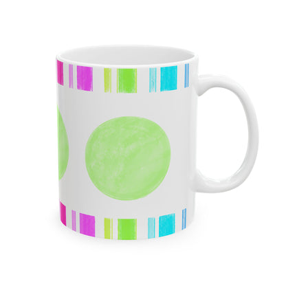 Mega Dot & Stripes Light Green Ceramic Mug, (11oz, 15oz)