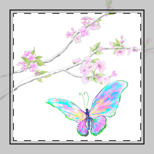 Butterfly Blossoms Glide Poly Twill Napkin in Aqua , Whiter Background, #1