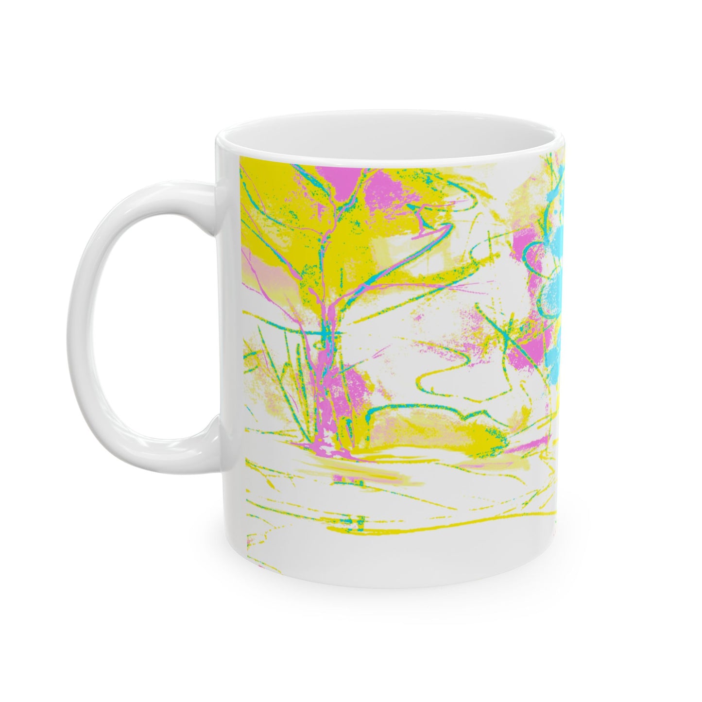 Joyful Landscapes Ceramic Mug in Yellow and Aqua, 11oz, 15oz