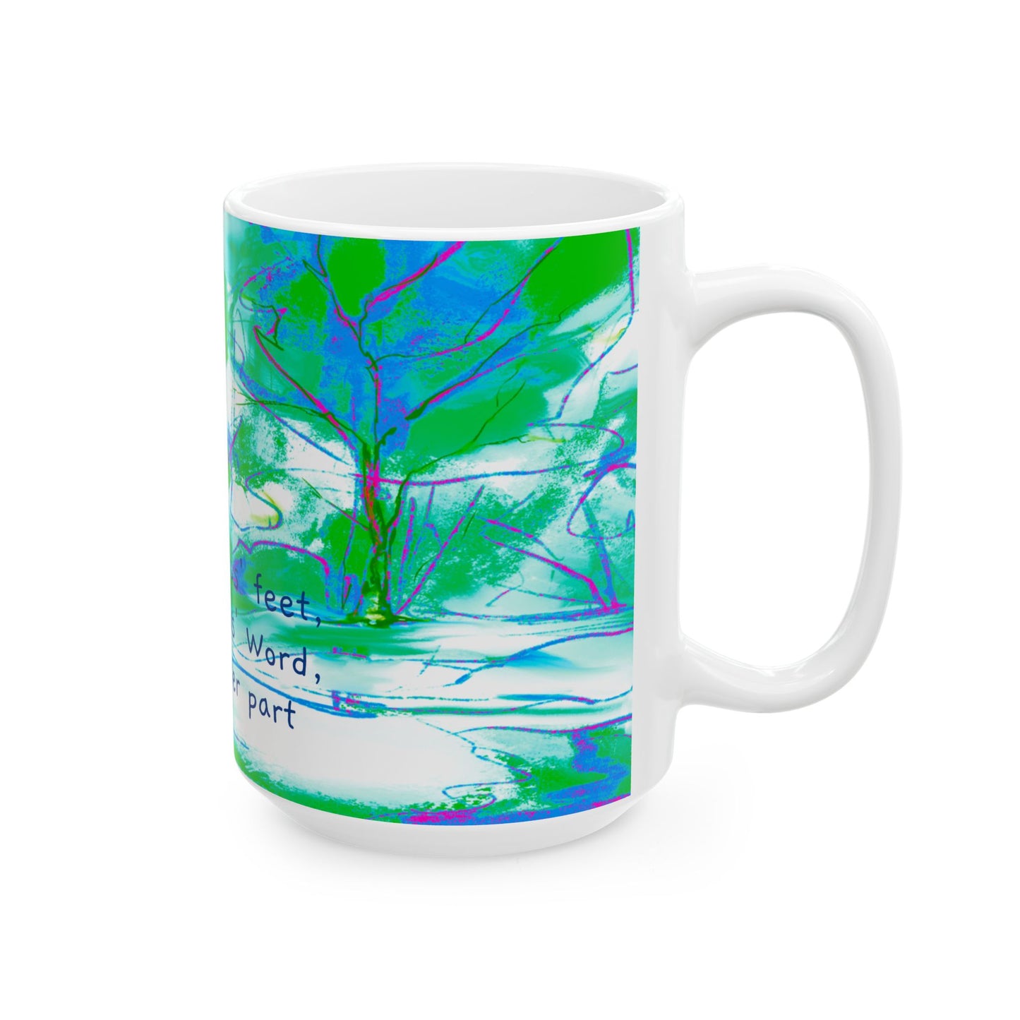 Inspirational Landscapes Ceramic Mug in Blue, Green and Pink