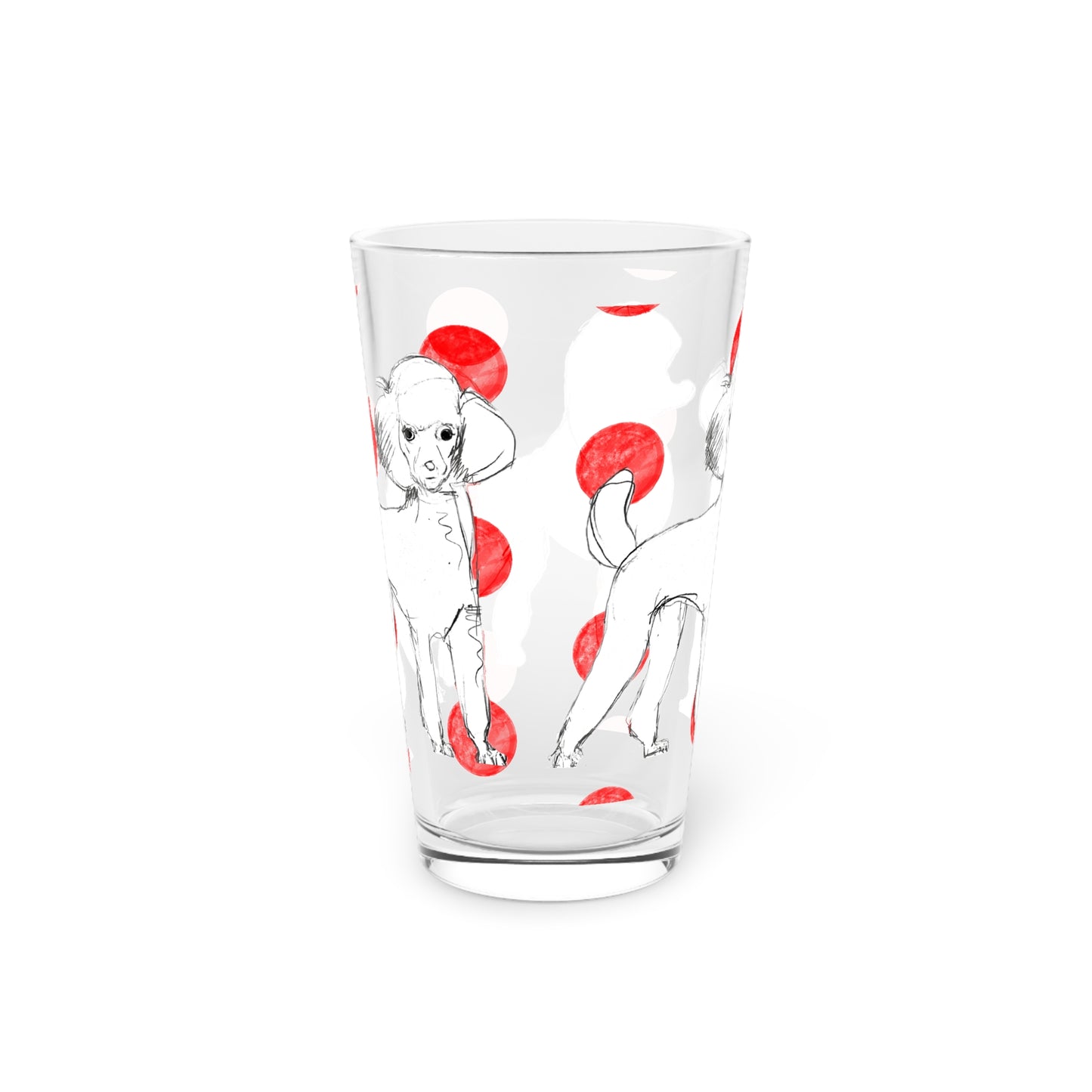Dogi Fun and Polka Dots Pint Glass in Red, Poodle, 16oz