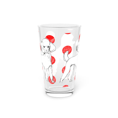 Dogi Fun and Polka Dots Pint Glass in Red, Poodle, 16oz