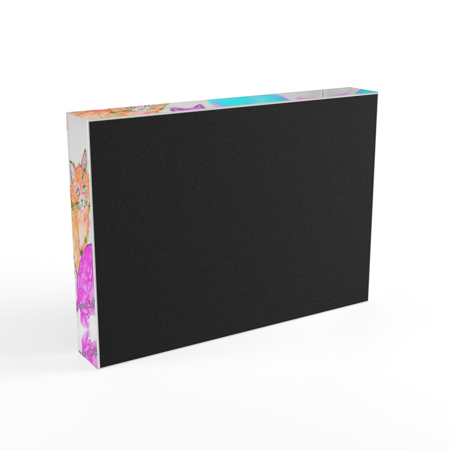 Colorful Cats & Dogs Acrylic Art Block 3 Cats Aqua, Pink, Green- Providence runs the world