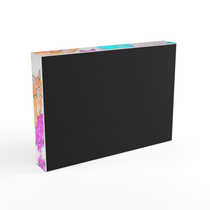 Colorful Cats & Dogs Acrylic Art Block 3 Cats Aqua, Pink, Green- Providence runs the world
