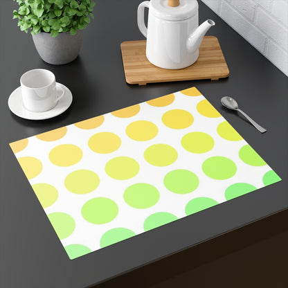 Polka Dot Joy Cotton Twill Placemat, Yellow/Green, Creamy White Fabric Background