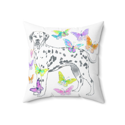 Dogi Butterfly Flutter Spun Polyester Square Pillow. Multi-Color Butterflies, Dalmatian