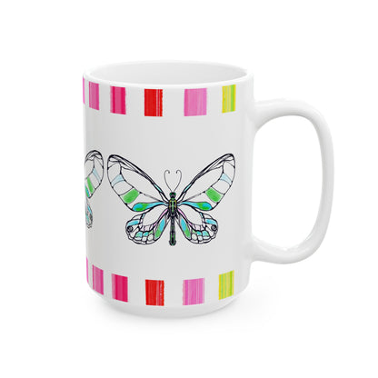 Mugs Butterfly Rainbow Stripe Ceramic Mug in Green