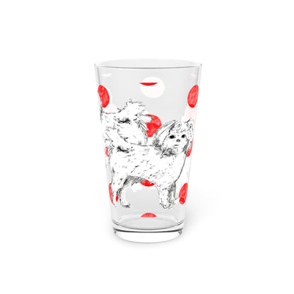 Dogi Fun and Polka Dots Pint Glass in Red, Shih Tzu, 16oz