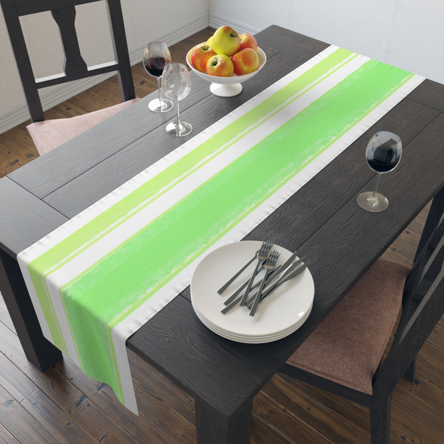 Mega Stripe Table Runner (Cotton Creamy White, Poly Bright White), Green