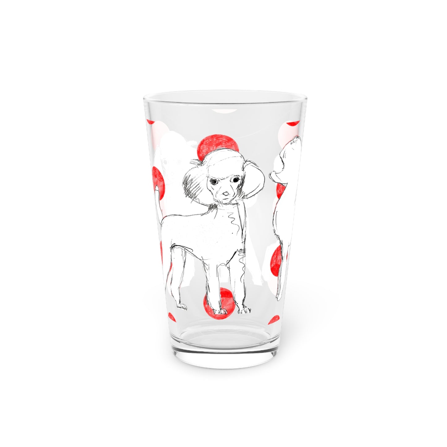 Dogi Fun and Polka Dots Pint Glass in Red, Poodle, 16oz