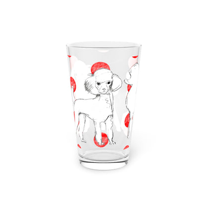 Dogi Fun and Polka Dots Pint Glass in Red, Poodle, 16oz